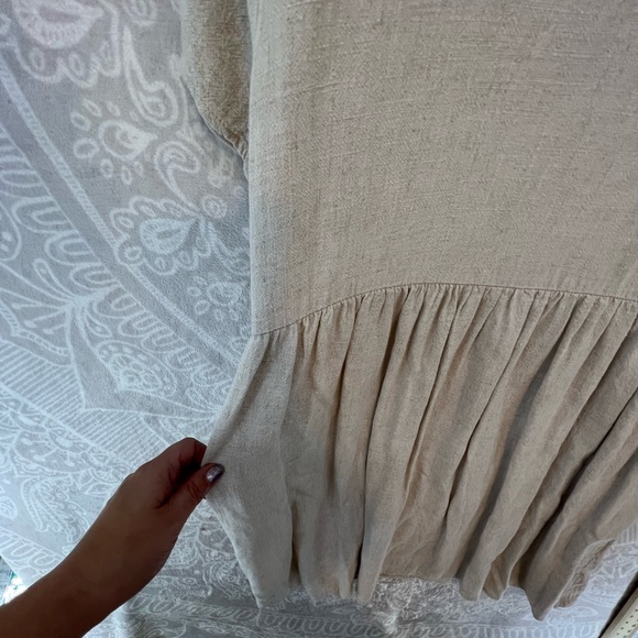 2 POCKET LINEN LOOK DRESS SHORT-SLEEVE M MEDIUM NATURAL NEUTRAL BEIGE - Picture 10 of 15